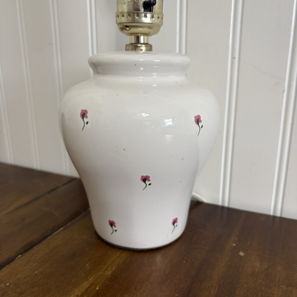 White Ceramic Ginger Jar Table Lamp Pink Floral Cottage Grandmillennial